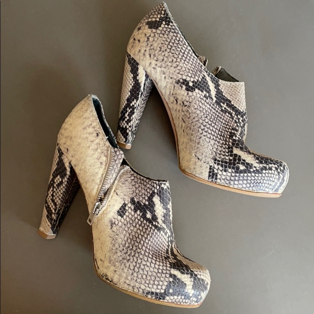 Loeffler Randall snakeskin platform ankle booties